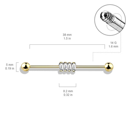 4 Square CZ Set Industrial Barbell