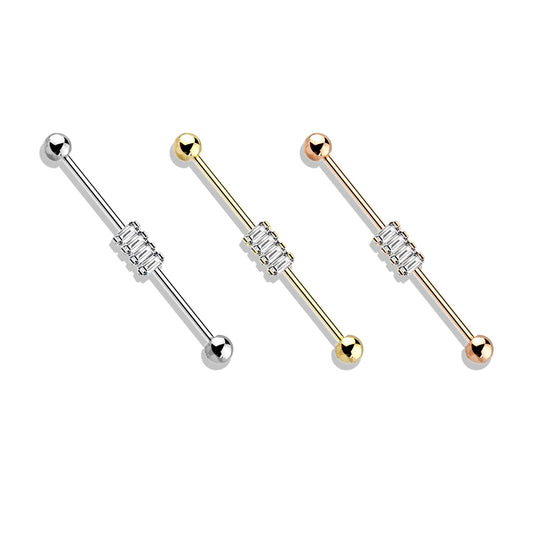 4 Square CZ Set Industrial Barbell