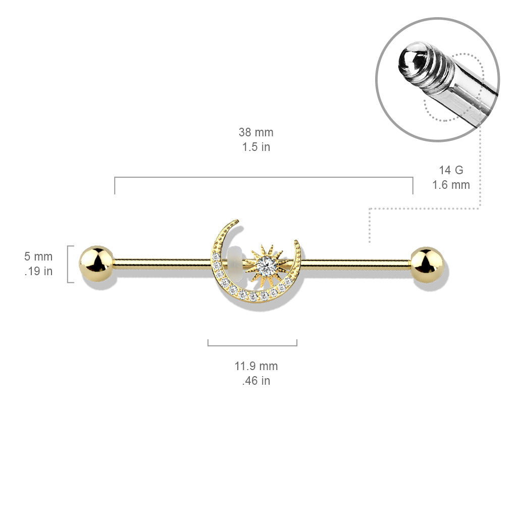 CZ Paved Moon with CZ Center Star Industrial Barbell