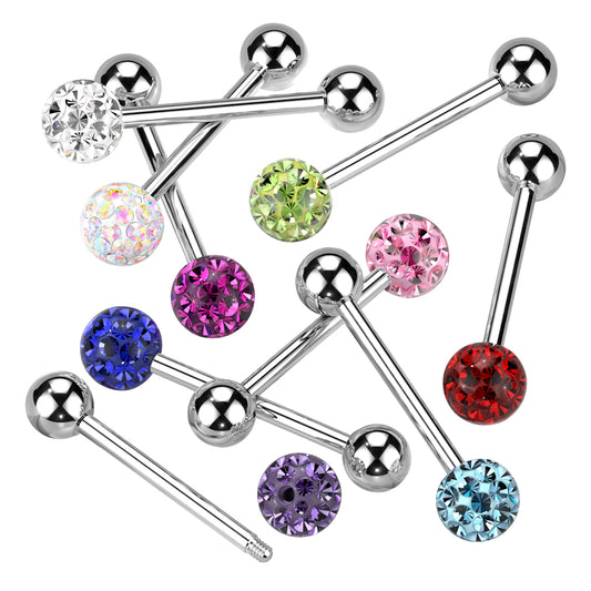 Clear Epoxy Over Multi Crystal Ferido Ball Top Barbell
