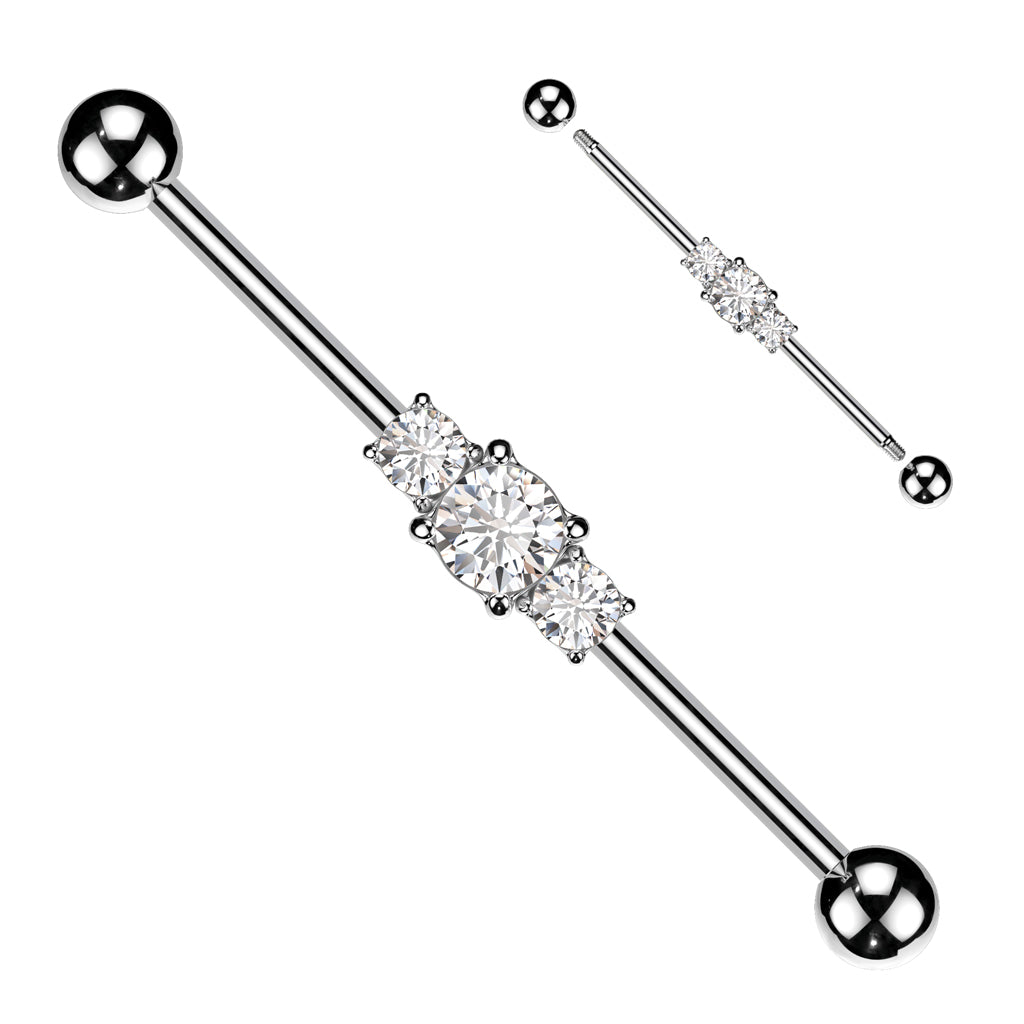 Three Linked CZs Industrial Barbell