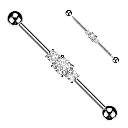 Three Linked CZs Industrial Barbell