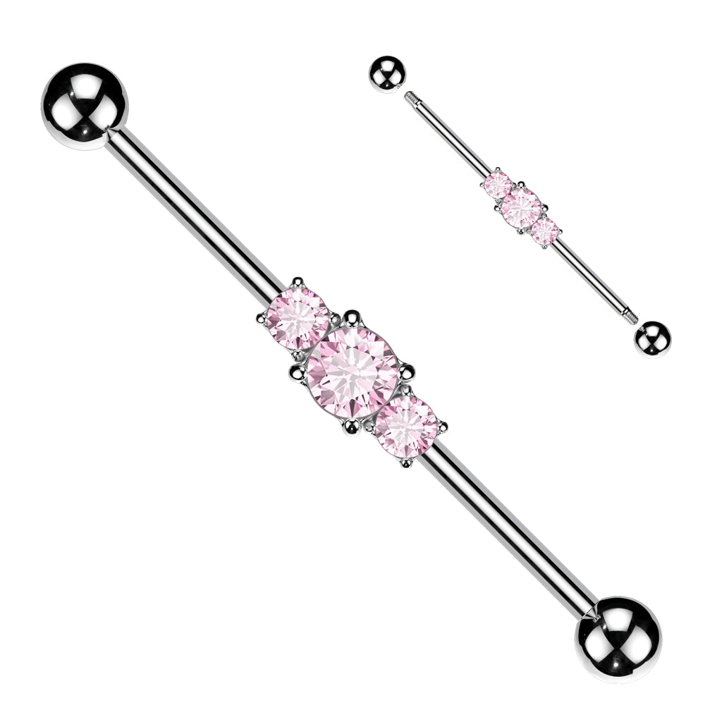 Three Linked CZs Industrial Barbell