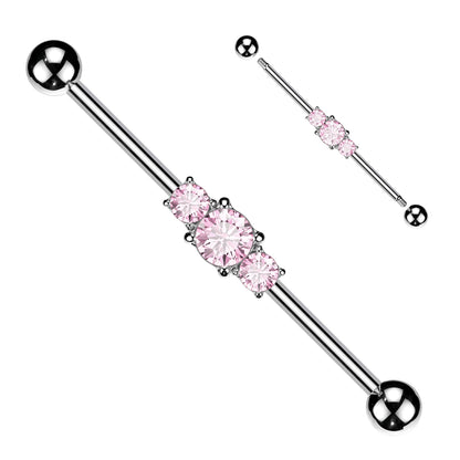 Three Linked CZs Industrial Barbell