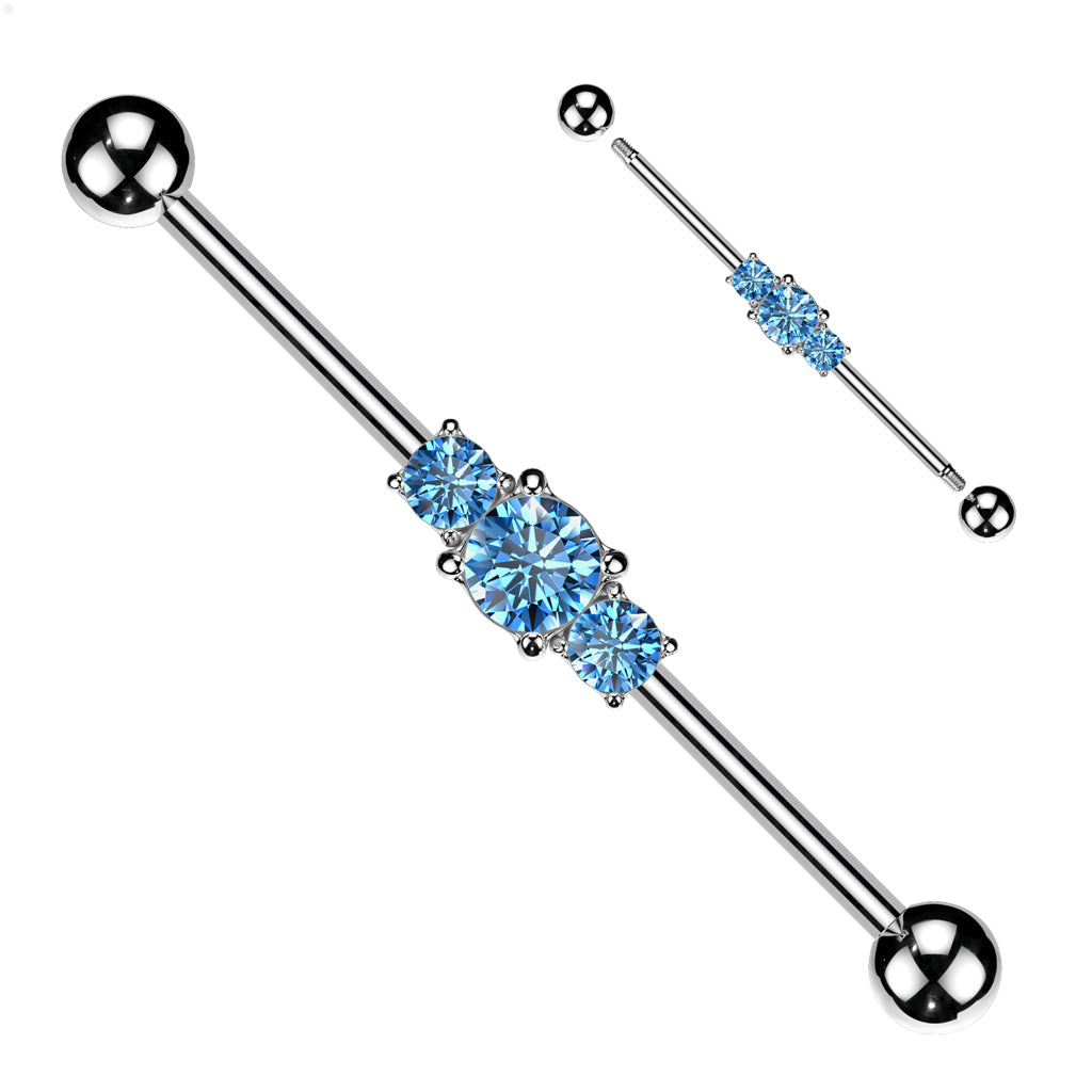 Three Linked CZs Industrial Barbell