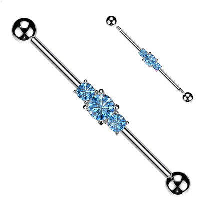 Three Linked CZs Industrial Barbell