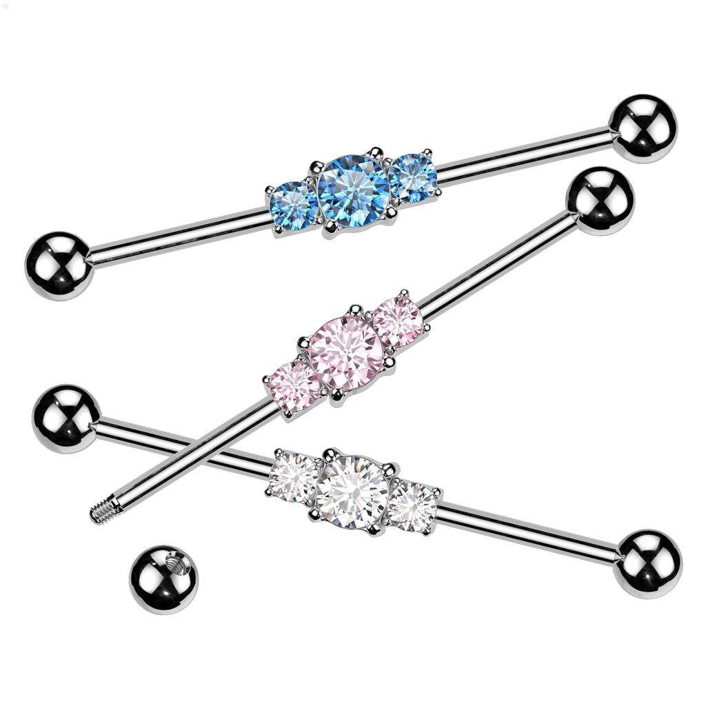 Three Linked CZs Industrial Barbell