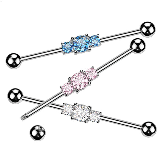 Three Linked CZs Industrial Barbell