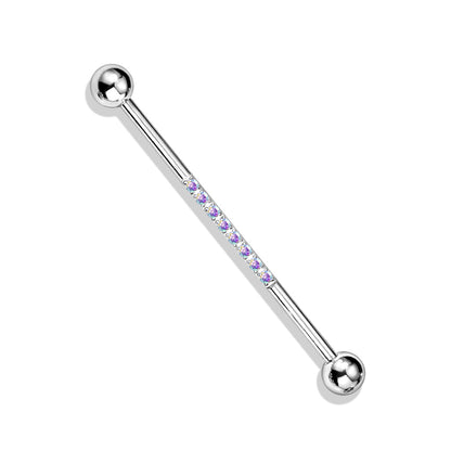 Industrial Barbell with CNC Set Lined CZ on Bar