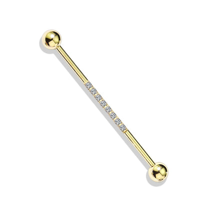 Industrial Barbell with CNC Set Lined CZ on Bar