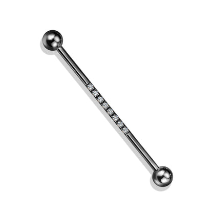 Industrial Barbell with CNC Set Lined CZ on Bar