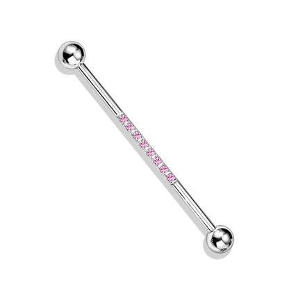 Industrial Barbell with CNC Set Lined CZ on Bar