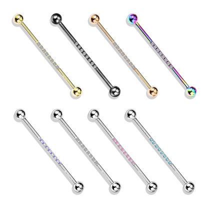 Industrial Barbell with CNC Set Lined CZ on Bar