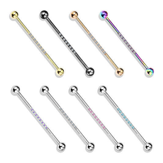 Industrial Barbell with CNC Set Lined CZ on Bar