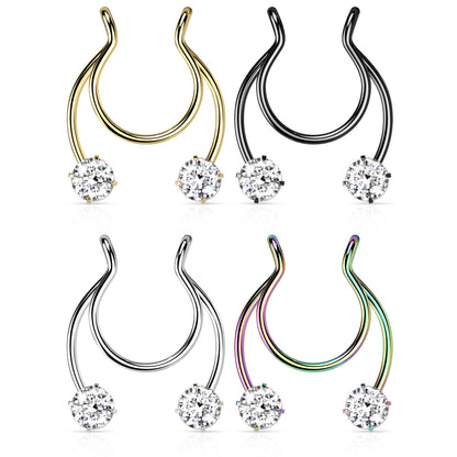 Clip on Horseshoe with Forward Facing Prong Set CZ