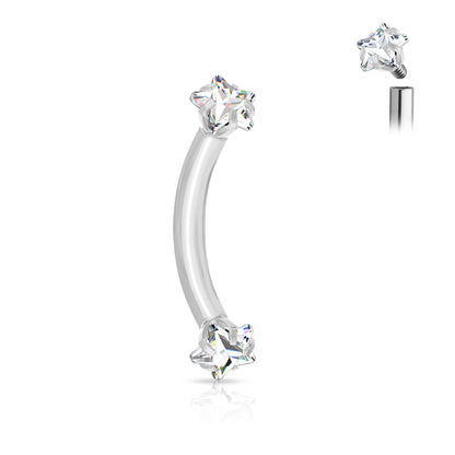 Prong Set Star CZ Ends Curved Barbell