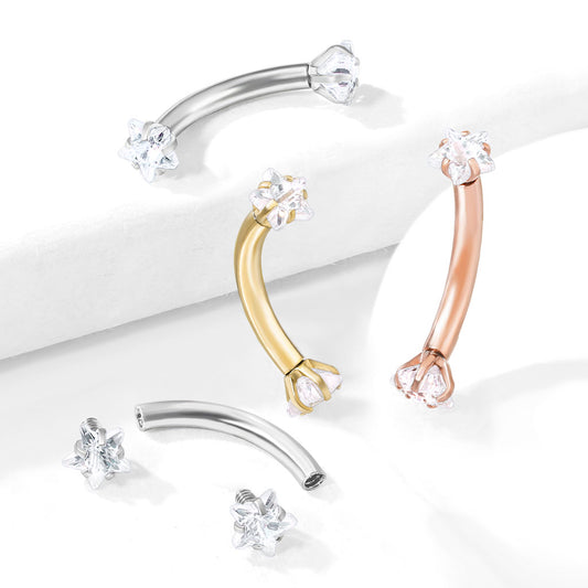 Prong Set Star CZ Ends Curved Barbell