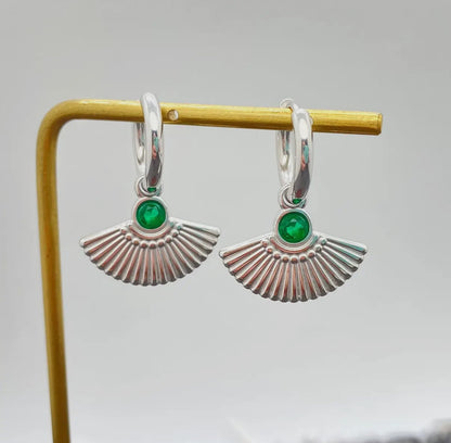 Inlaid Cubic Zirconia Fan Charm Earrings