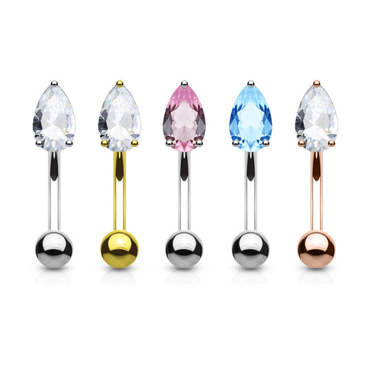 Tear Drop CZ Prong Set Top Curved Barbell