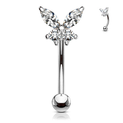 Curved Barbell Butterfly CZ Prong Set Top