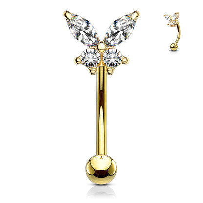Curved Barbell Butterfly CZ Prong Set Top