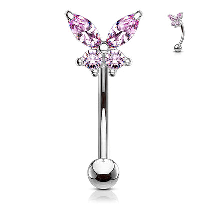 Curved Barbell Butterfly CZ Prong Set Top