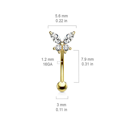 Curved Barbell Butterfly CZ Prong Set Top