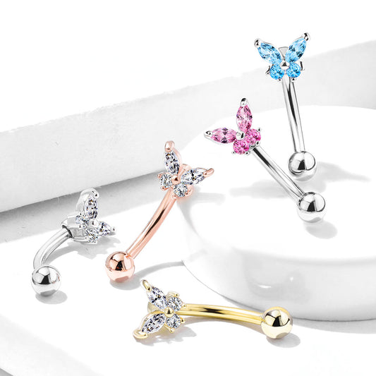 Curved Barbell Butterfly CZ Prong Set Top