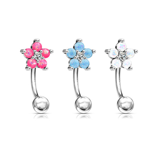 CZ Center Opal Glitter Flower Curved Barbell