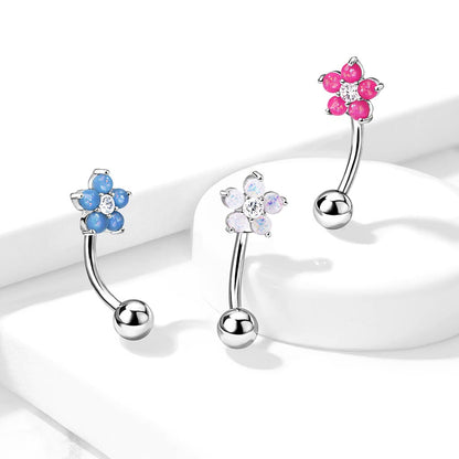 CZ Center Opal Glitter Flower Curved Barbell