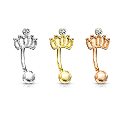 Curved Barbell Crown with Crystal