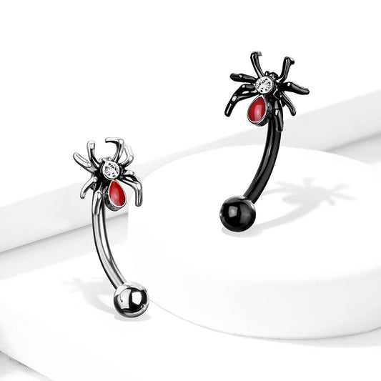 Curved Barbell Crystal Set Red Spider