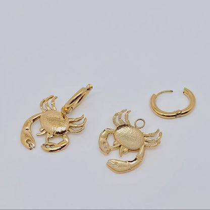 Golden Shore Crab Charm Earrings