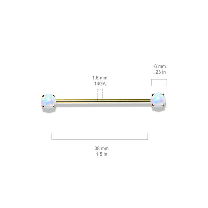 Threadless Industrial Barbells with Prong Set Opal Ends
