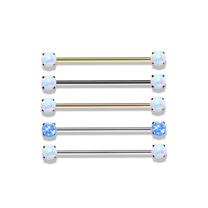 Threadless Industrial Barbells with Prong Set Opal Ends