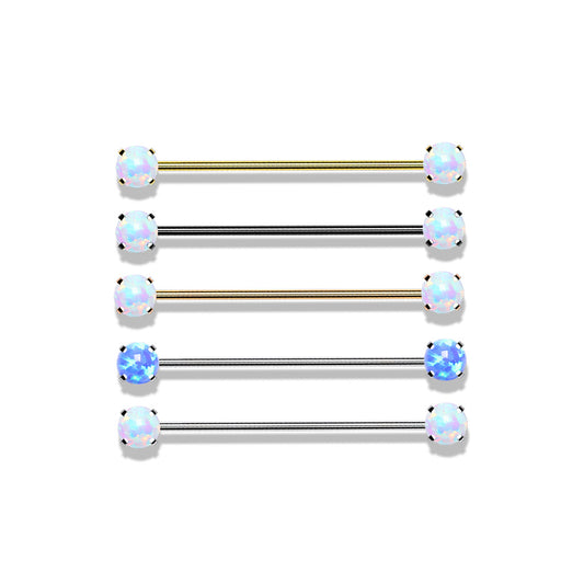Threadless Industrial Barbells with Prong Set Opal Ends
