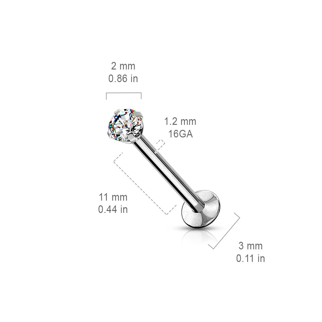 Threadless Prong Set CZ Top Flat Back Stud