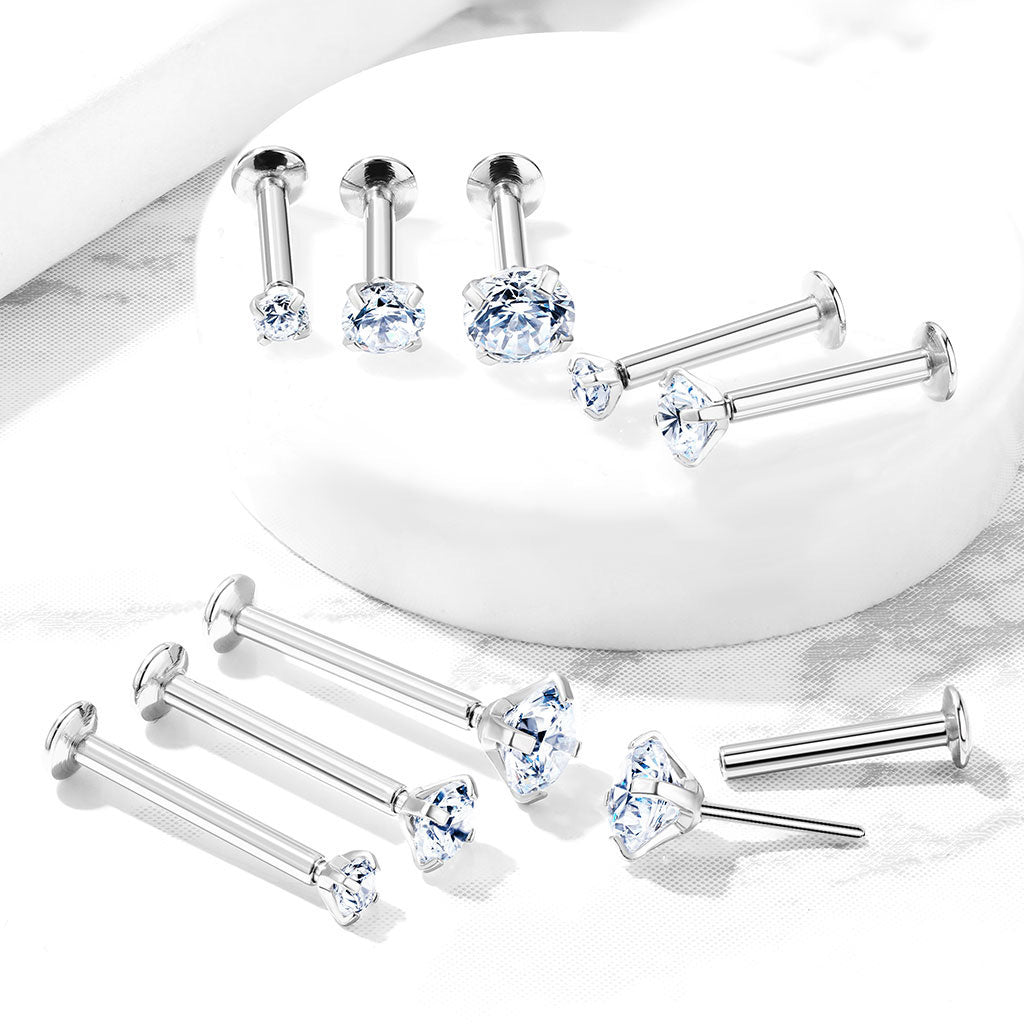 Threadless Prong Set CZ Top Flat Back Stud