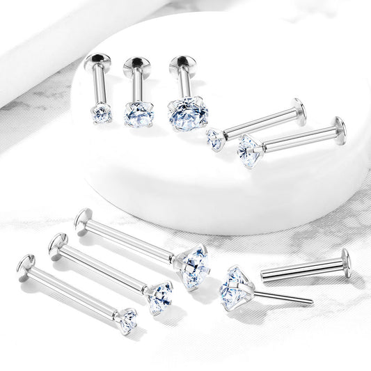 Threadless Prong Set CZ Top Flat Back Stud