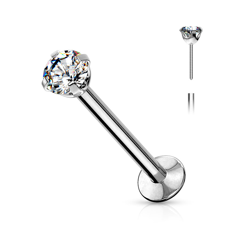Threadless Prong Set CZ Top Flat Back Stud