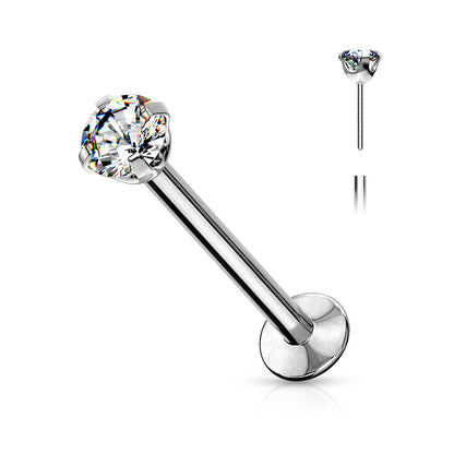 Threadless Prong Set CZ Top Flat Back Stud