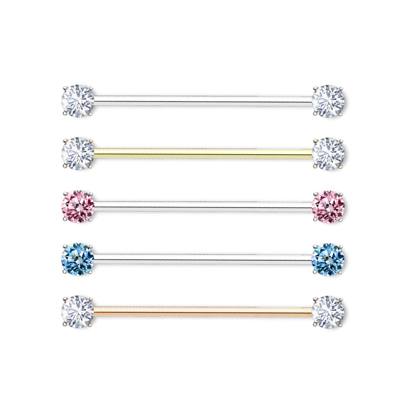 Round CZ Prong Set Ends Industrial Barbells