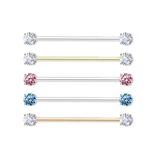 Round CZ Prong Set Ends Industrial Barbells