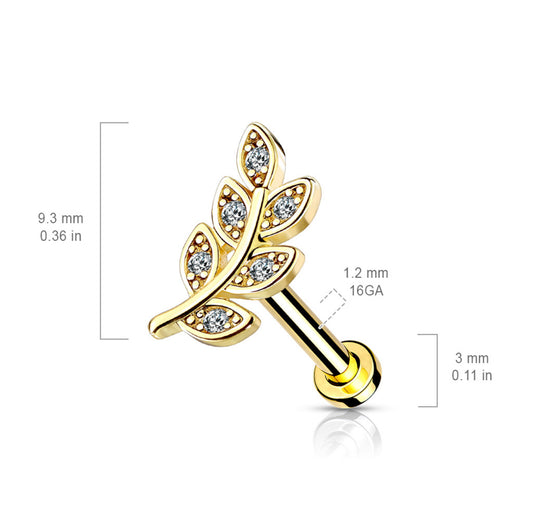 Micro CZ Paved Leaf Top Flat Back Stud