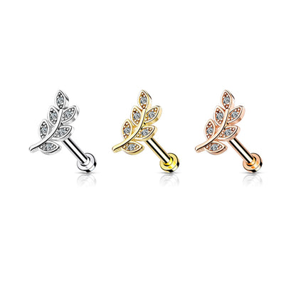 Micro CZ Paved Leaf Top Flat Back Stud