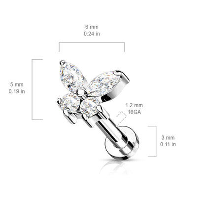CZ Butterfly Top Flat Back Studs
