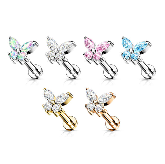 CZ Butterfly Top Flat Back Studs