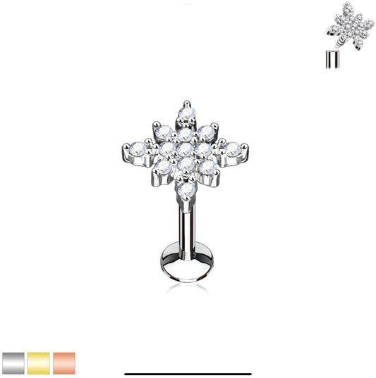 CZ Paved Starburst Top Flat-Back Labret