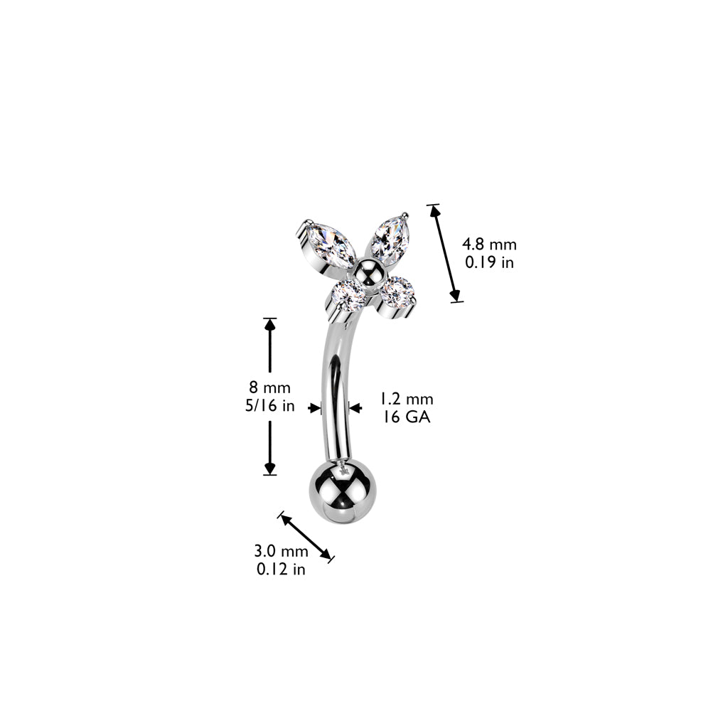 Threadless Curved Barbell With CZ Butterfly Top