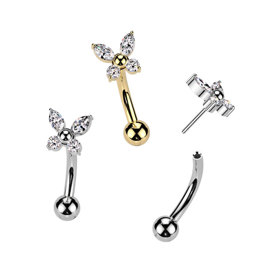 Threadless Curved Barbell With CZ Butterfly Top